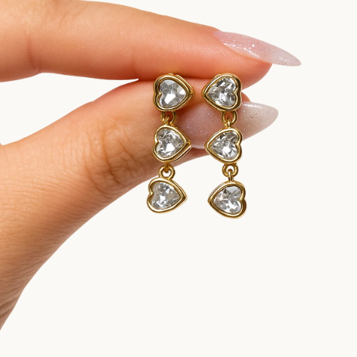 Brincos Pendente Triple Heart